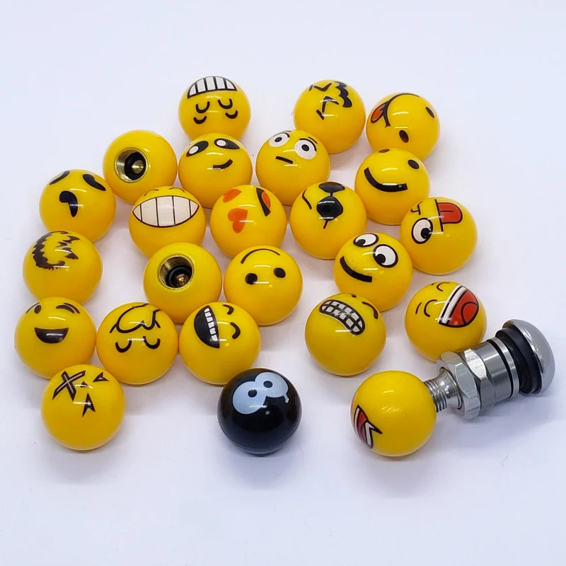 4Pcs/Set Aluminum Tire Valve Stem Caps Cute Smiley Ball Universal Fit Car Accessories for Cars, Trucks, Motorcycles Car Wheel