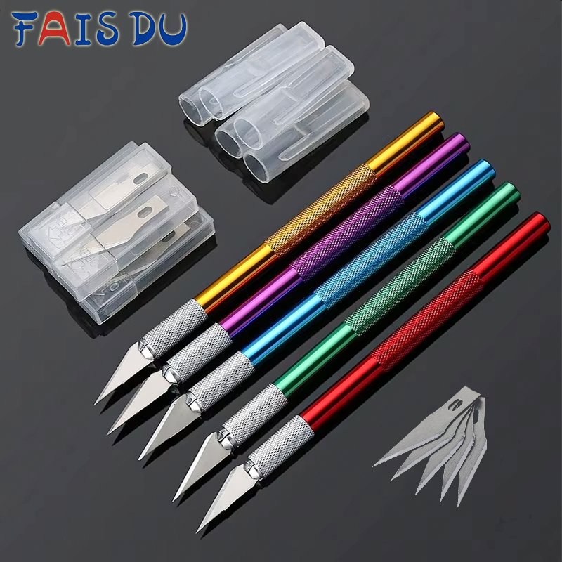 1PC 6 Colors Metal Handle Non-Slip Knife With 6Pcs Blade Scalpel Engraving Cutter Sculpture Carving Knife Pastry Cake Tools