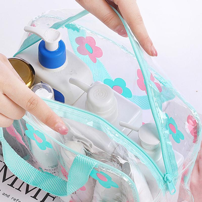NEW Transparent PVC Makeup Bags Portable Women's Floral Waterproof Cosmetic Bag Travel Washing Toiletry Shower Storage Pouches