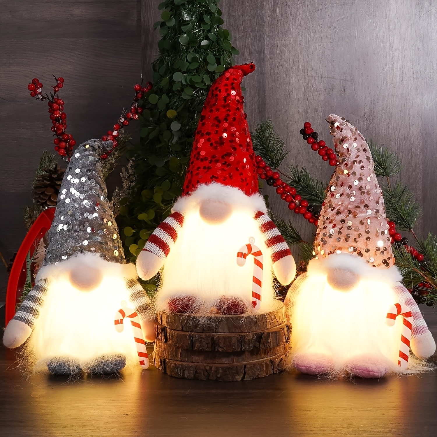 1/3PCS Sequins Gnomes Doll with Led Night Light Battery Fairy Light Decor for 2025 New Year Children's