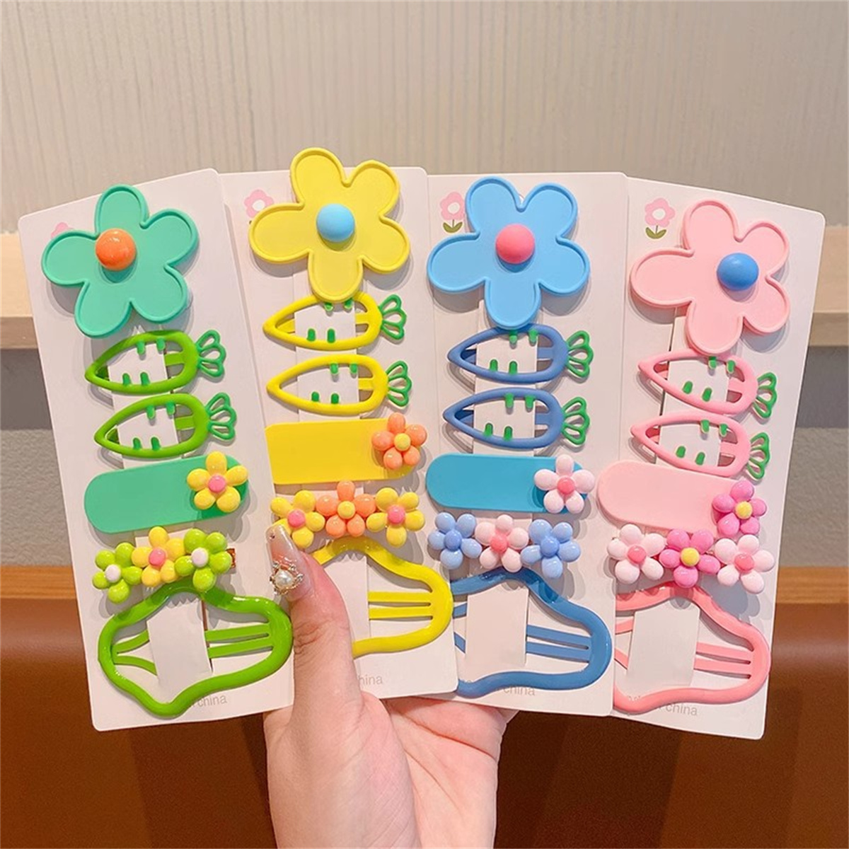 6Pcs Girls Cute Hair Clips Cartoon Colorful Flower Heart Design Baby Barrettes Hairpin Kids Headwear Accessories
