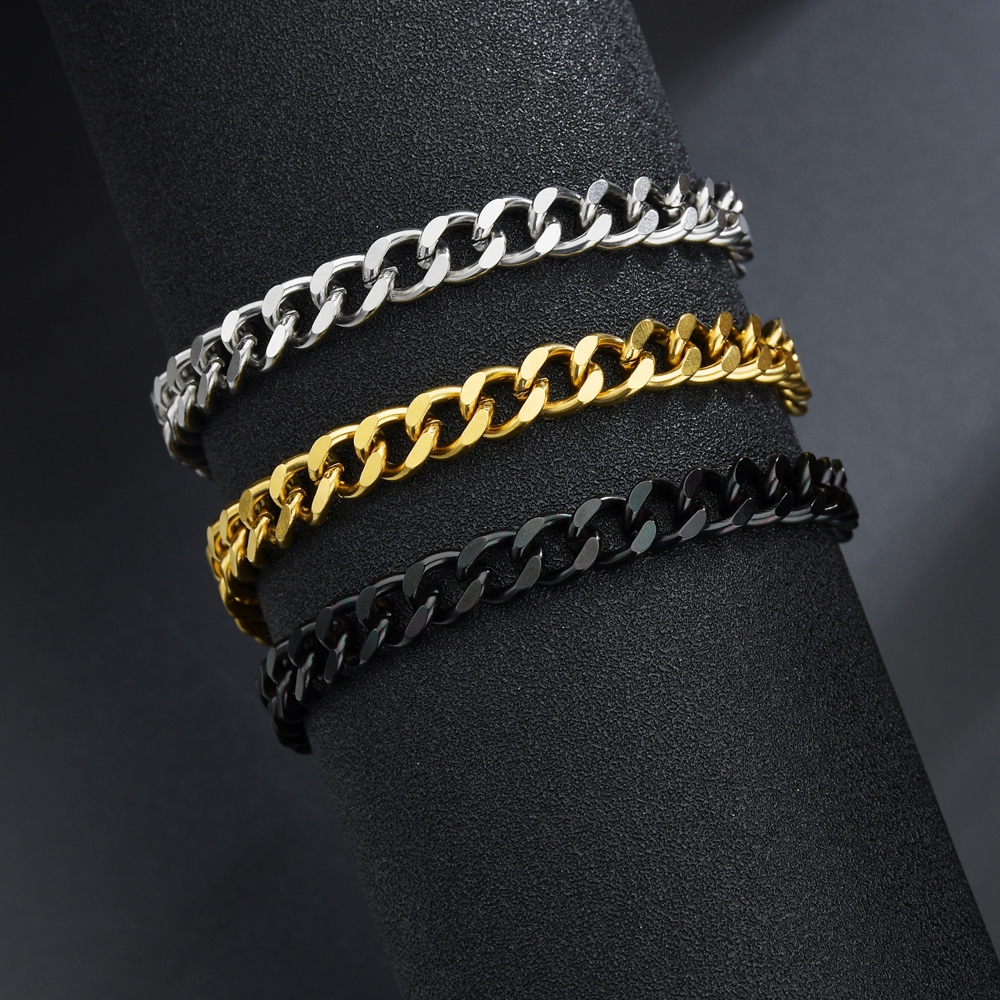 3-7mm Chunky Miami Curb Chain Bracelet for Men, Stainless Steel Cuban Link Chain Wristband Classic Punk Heavy Male Jewelry