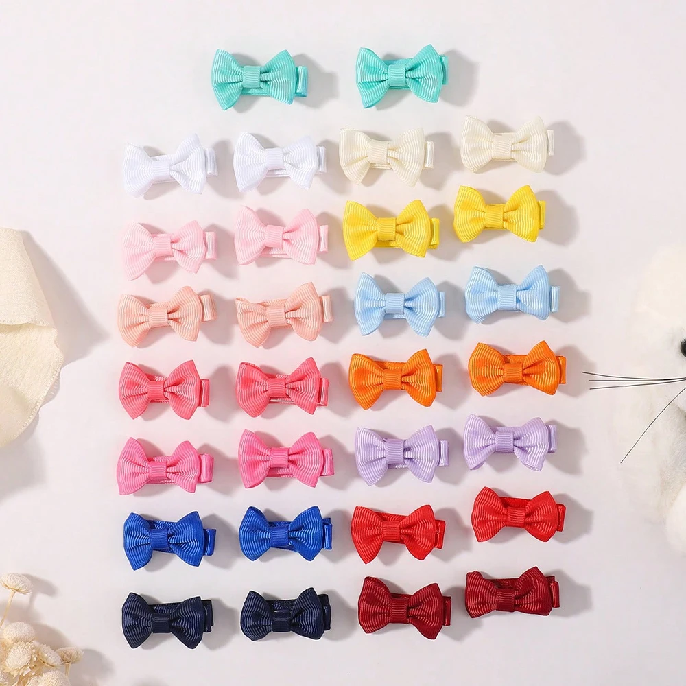 30pcs/Set Cute Dopamine Color Hair Bow Clips for Girls Rainbow 1.5'' Mini Fabric Bowbots Hairpins Headwear Kid Hair Accessories