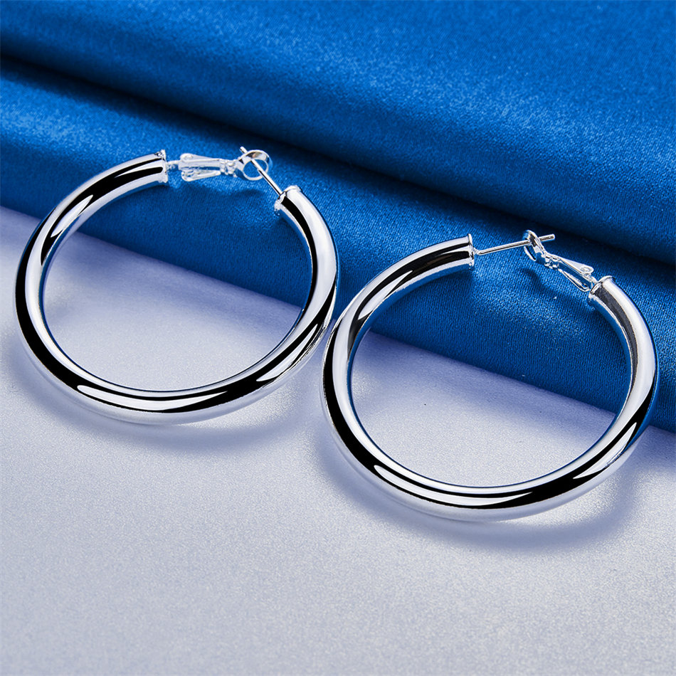 1 Pair 925 Sterling Silver 50mm Simple Round Hoop Earrings Fashion Women Charm Party Jewelry Gift Jewelry Accessories