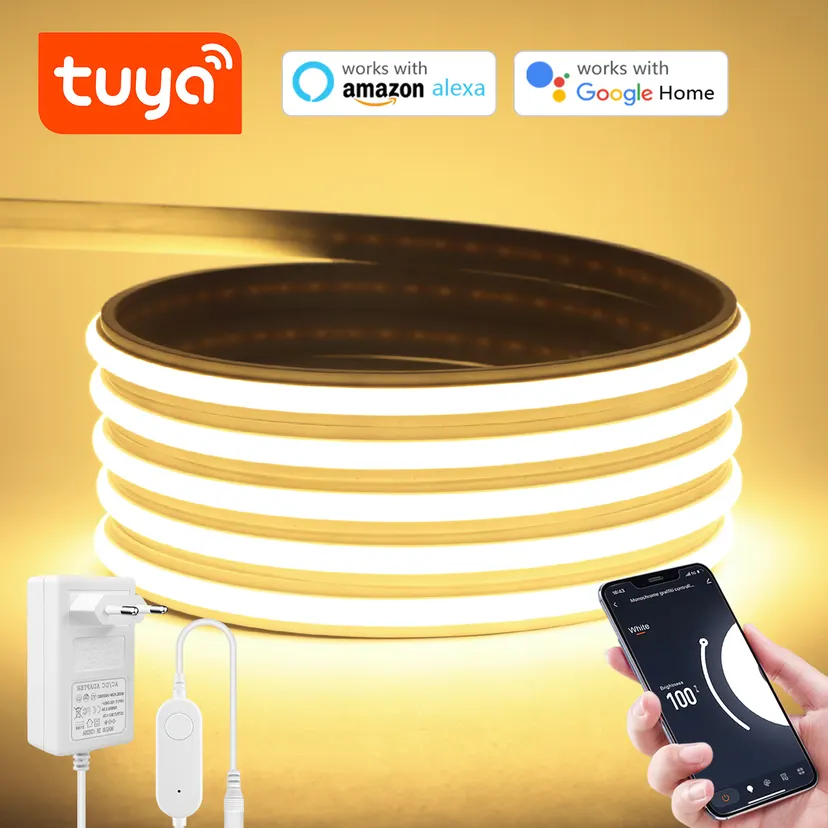 Premium Real Silicone Neon LED Light Strip 24V Tuya Smart WiFi APP Alexa Control Self-Adhesive Tape-Cuttable|Bright|Waterproof