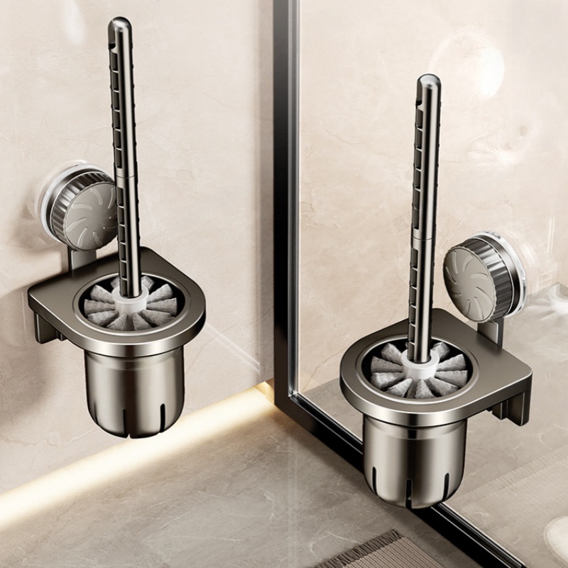 Wall Mounted Long Handle Toilet Brush Set For Easy Bathroom Cleaning Including Bracket Non Perforated Suction Cup Toilet Brush