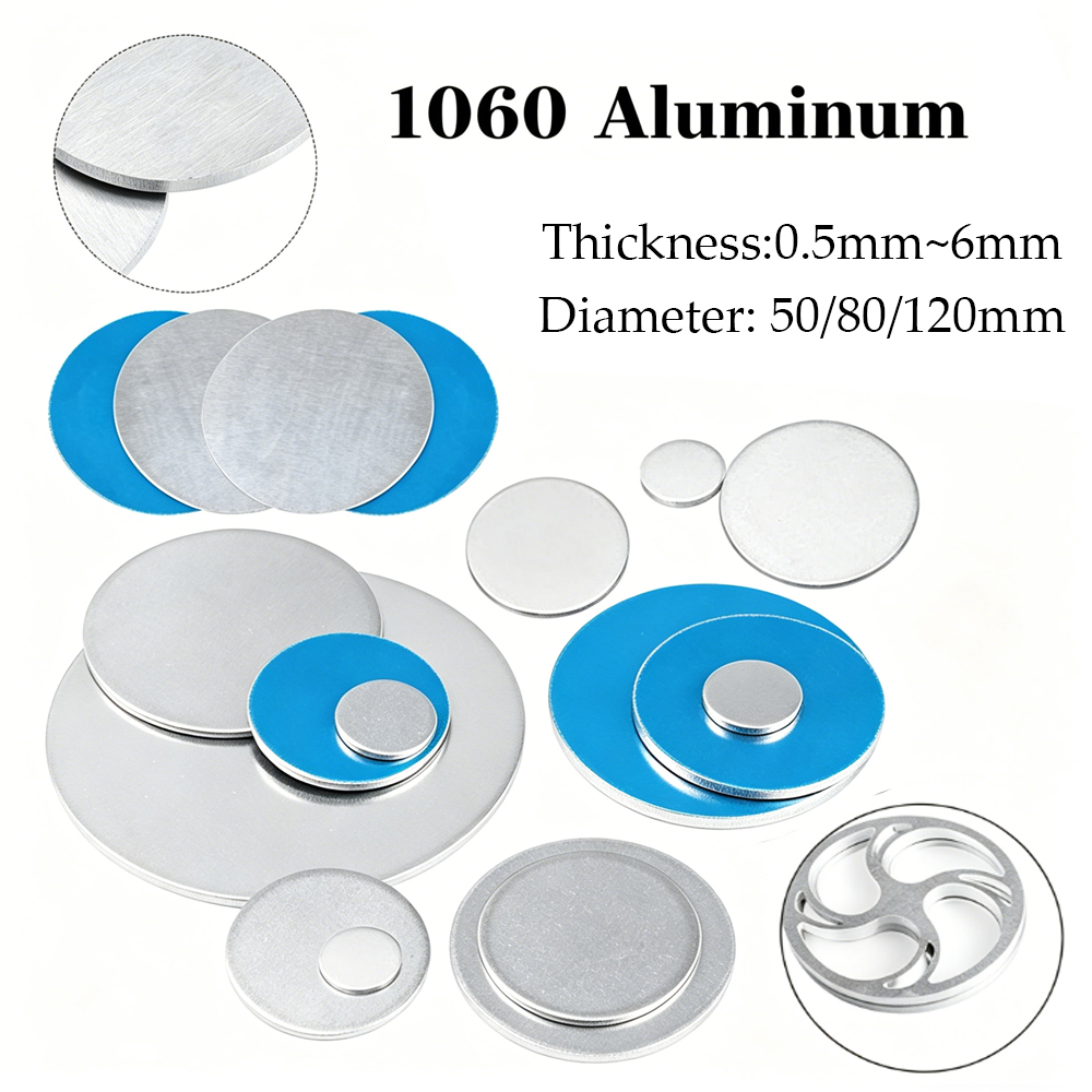 1/2/4pcs 1060 Aluminum Round Disc 50-120mm, 0.5-6mm Thick Lightweight Metal Plate for CNC, Crafts & Model Making