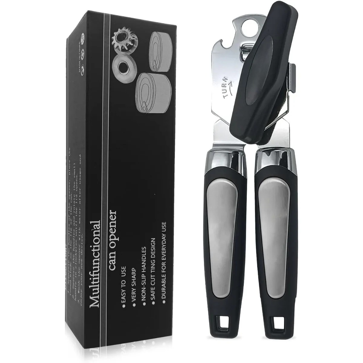 Heavy Duty Manual Can Opener Sturdy Stainless Steel with Comfort Grip It Also Functions As A Multi-functional Bottle Opener.