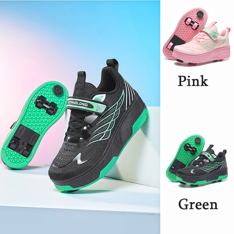 Boys Girls Rage Shoes Four Wheel Student Edition Kids Roller Skating Shoes with Retractable Wheels Walking Skating Shoe
