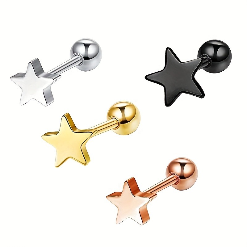 Chic Hypoallergenic Star Stud Earrings for Women - Stainless Steel, Ideal for Cartilage, Tragus & Helix Piercings