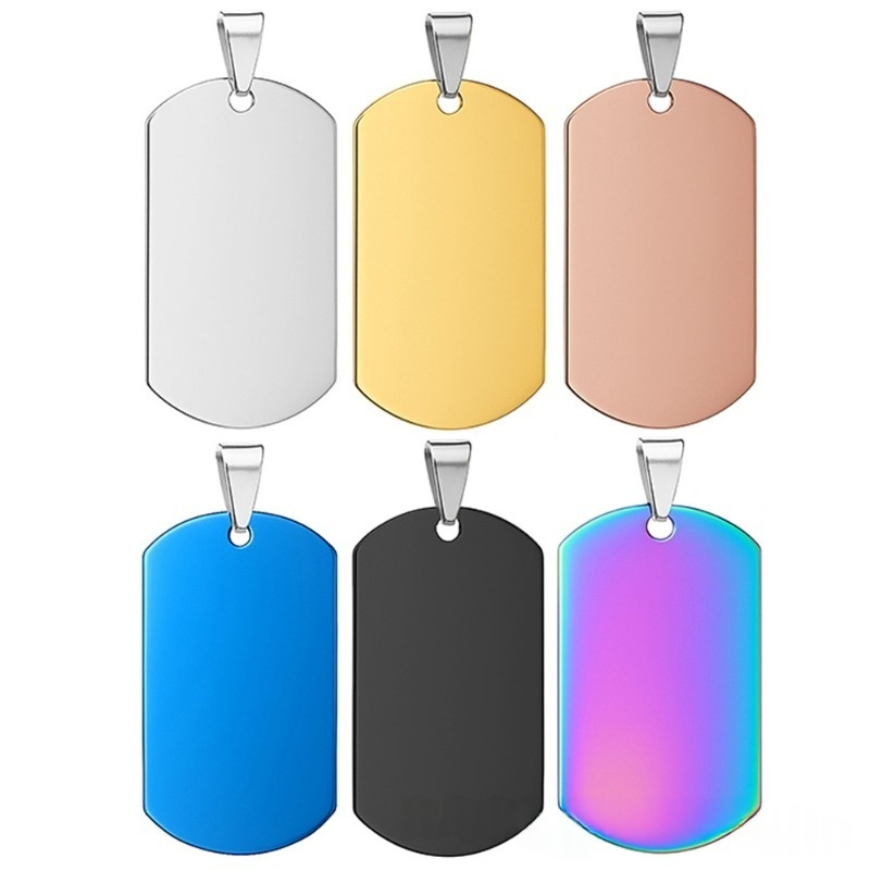 Blank 20pcs Wholesale Rectangular Dog Tag Stainless Steel Id Tag Pendant Titanium Steel Necklace Male Jewelry