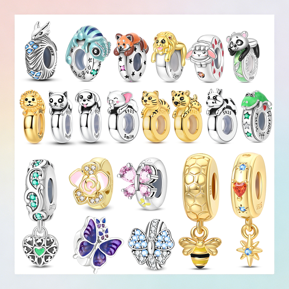 All Animal 925 Sterling Silver Cute Dog Cat Spacer Beads Charm Fit Original Bracelet Fine Jewelry For Girls