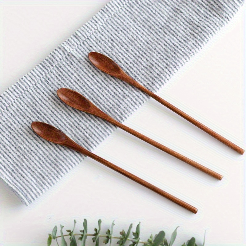1pc Exquisite Handmade Wooden Stirring Spoon Western Style Long Bing Spoon with Honey Coffee Stirring Spoon
