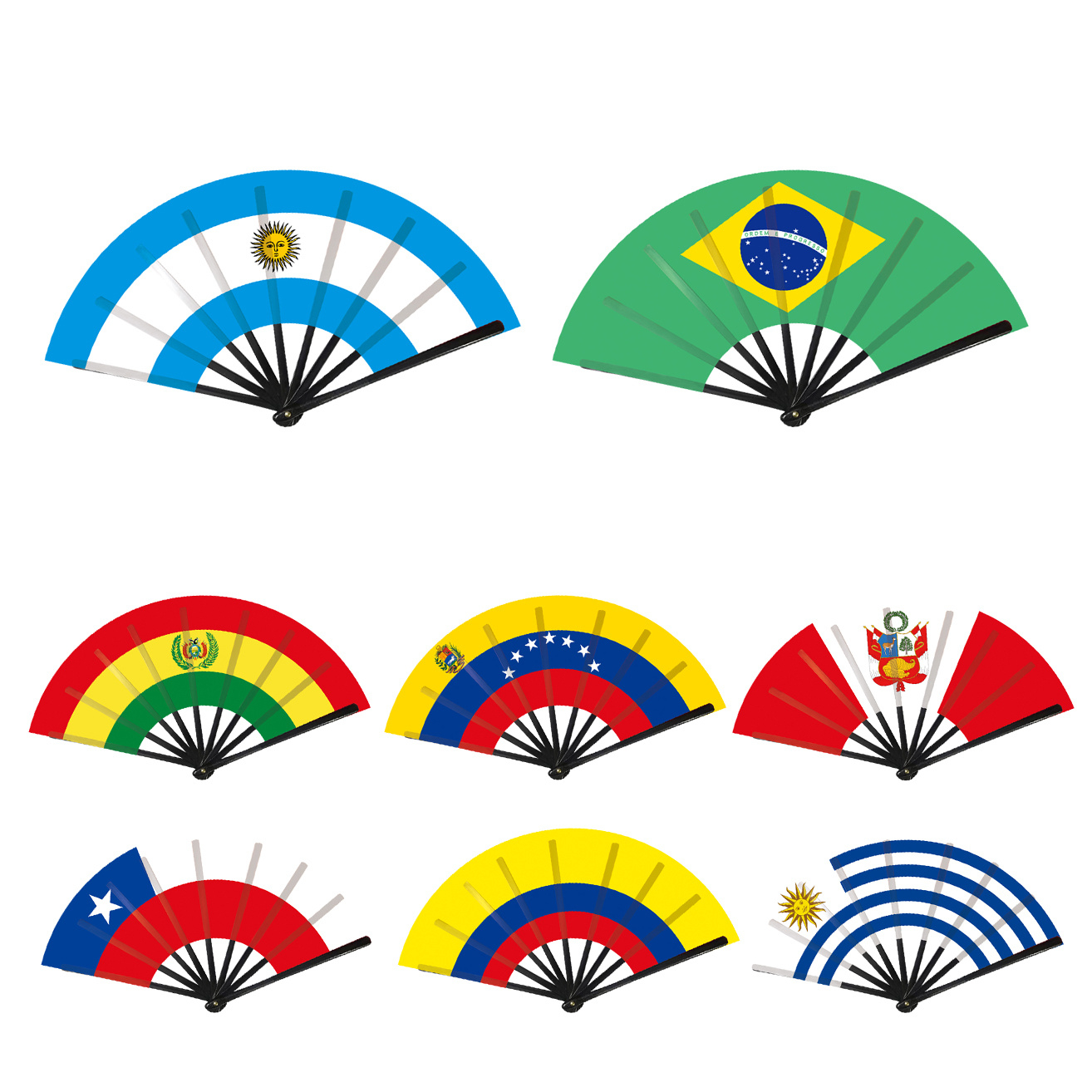 22cm Folding Hand Fan South America 8 Country Flags Cheering Fan For Sports Events Parties And Festival Celebrations