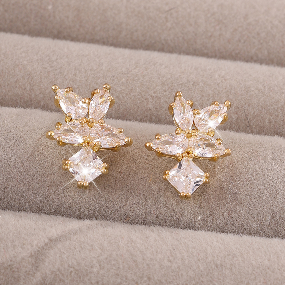 ZAKOL Simple Geometric Crystal Zirconia Stud Earrings for Women Exquisite Temperament Ear Accessories Jewelry
