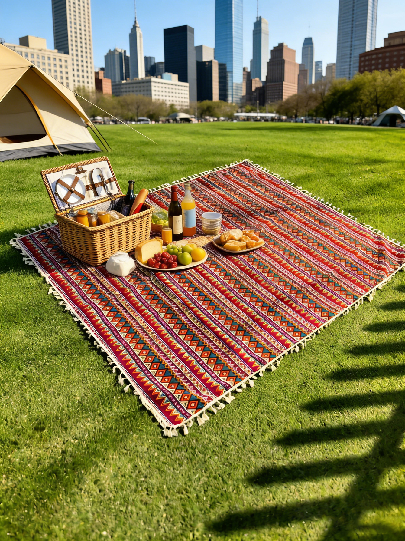 1PC red boho Tassel Trim Camping Blanket Spring Summer Suitable for Beach Trips Camping Hiking Park Picnics