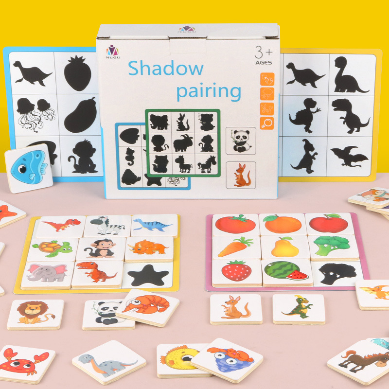 Wooden Montessori Find Shape Toy Animal Fruit Shadow Pairing Shape Puzzle Thinking Game Early Educational Toy for Children