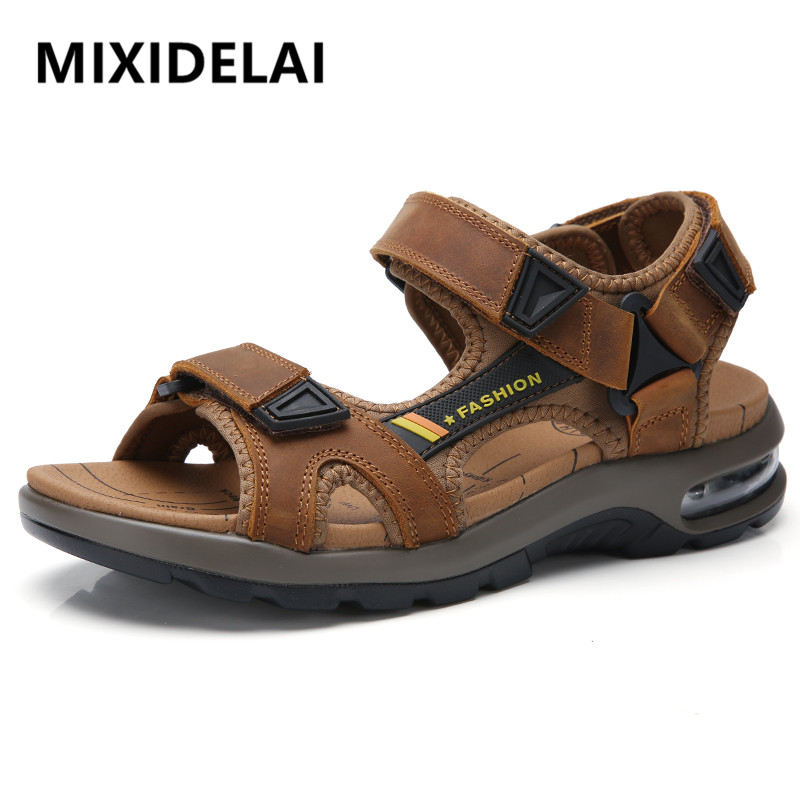 2024 New Fashion Men's Sandals Summer Soft Beach Flip Flop Comfortable Genuine Leather Sandals Outdoor Men Roman Sandals Size 46