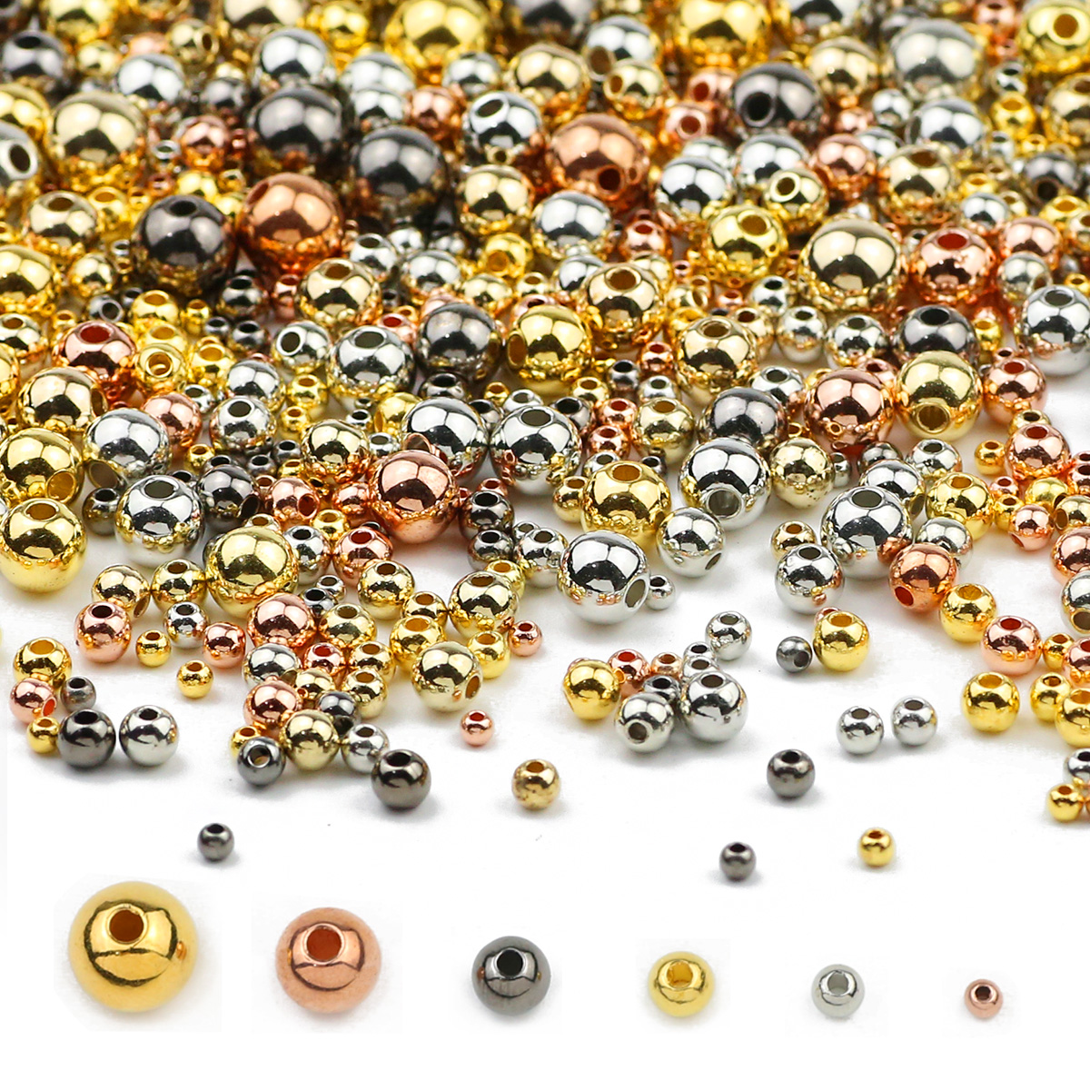 50~500pcs Round Spacer CCB Gold Silver Plated Loose Beads For Jewelry Making Accessories DIY Necklace Bracelets 3/4/5/6/8/10mm
