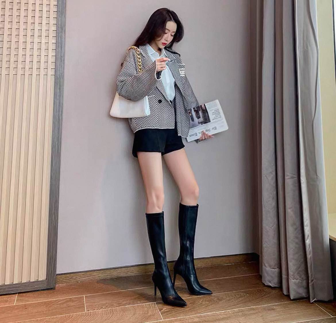 2109 code Women's Boots Side Zipper Elastic Fashion Pointed Toe High Heel Long Boots