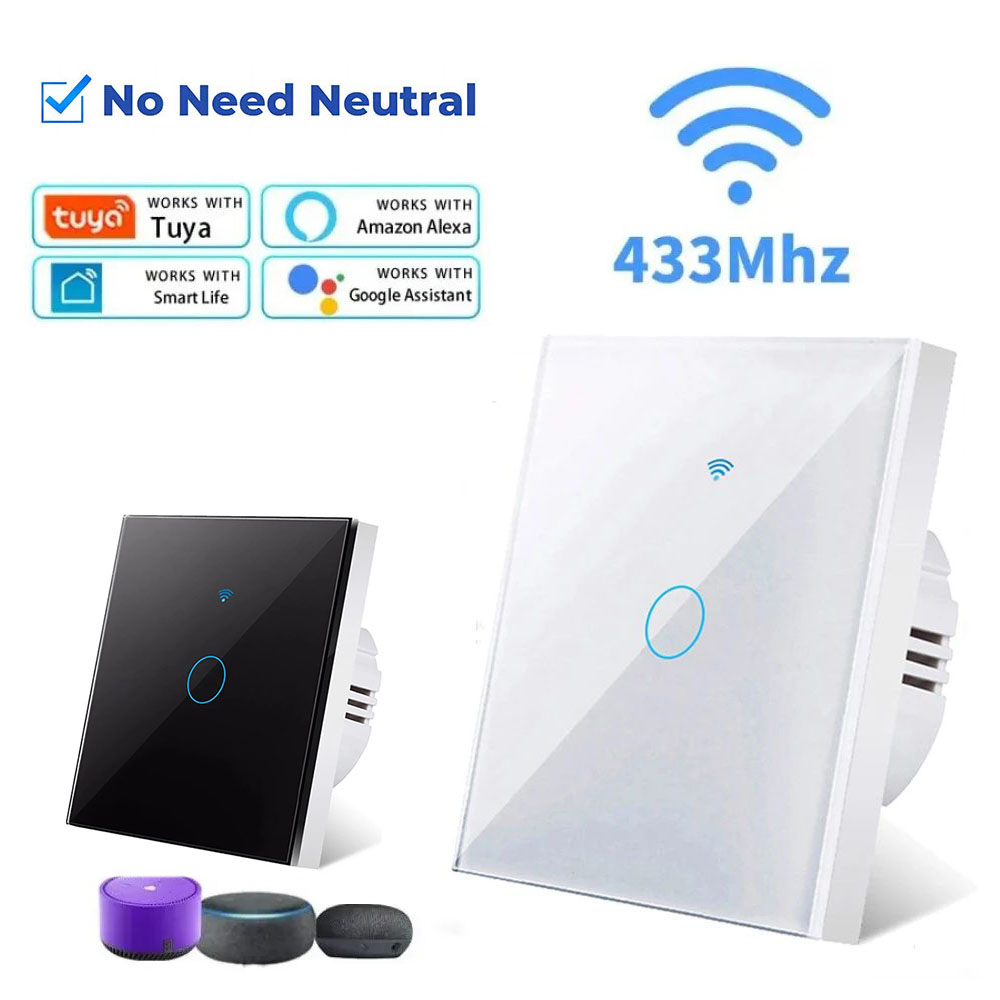 Work With Tuya WIFI Smart RF433 Wall Galss Panel Switch EU 1/2/3/4 Gang Smart life App Voice Control Alexa Home