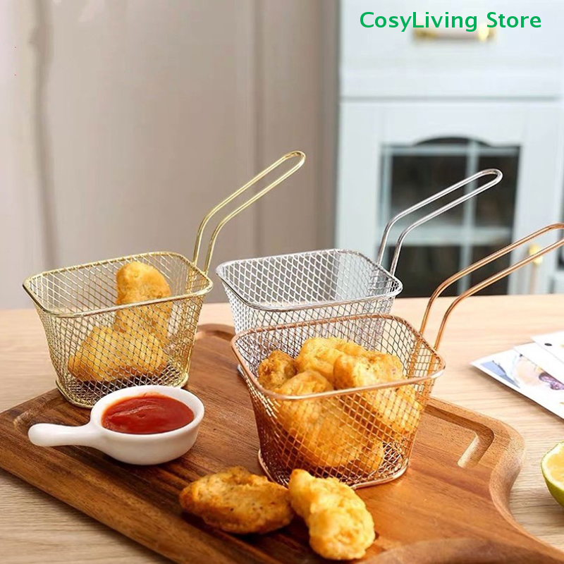 1PC Mini Creative Square Oil Separated Frying Basket Multifunctional French Fries Frying Basket Stainless Steel Frying Basket