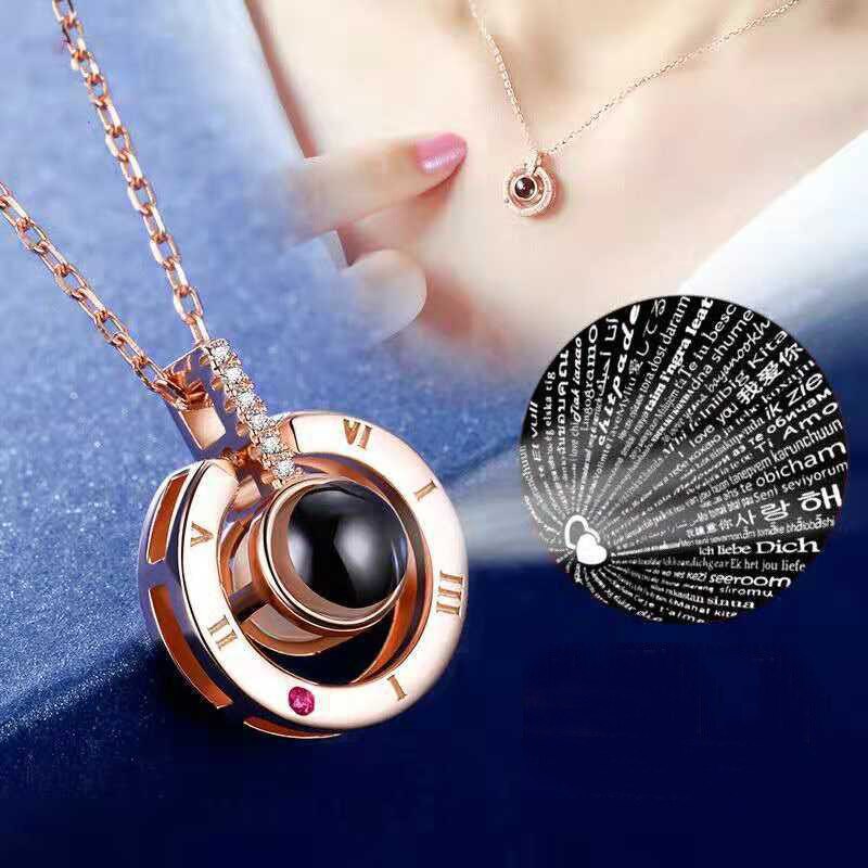 Sunflower Necklace Titanium Steel With 100 Languages I Love You Projection Copper Pendant Jewelry For Women 2024 Gift