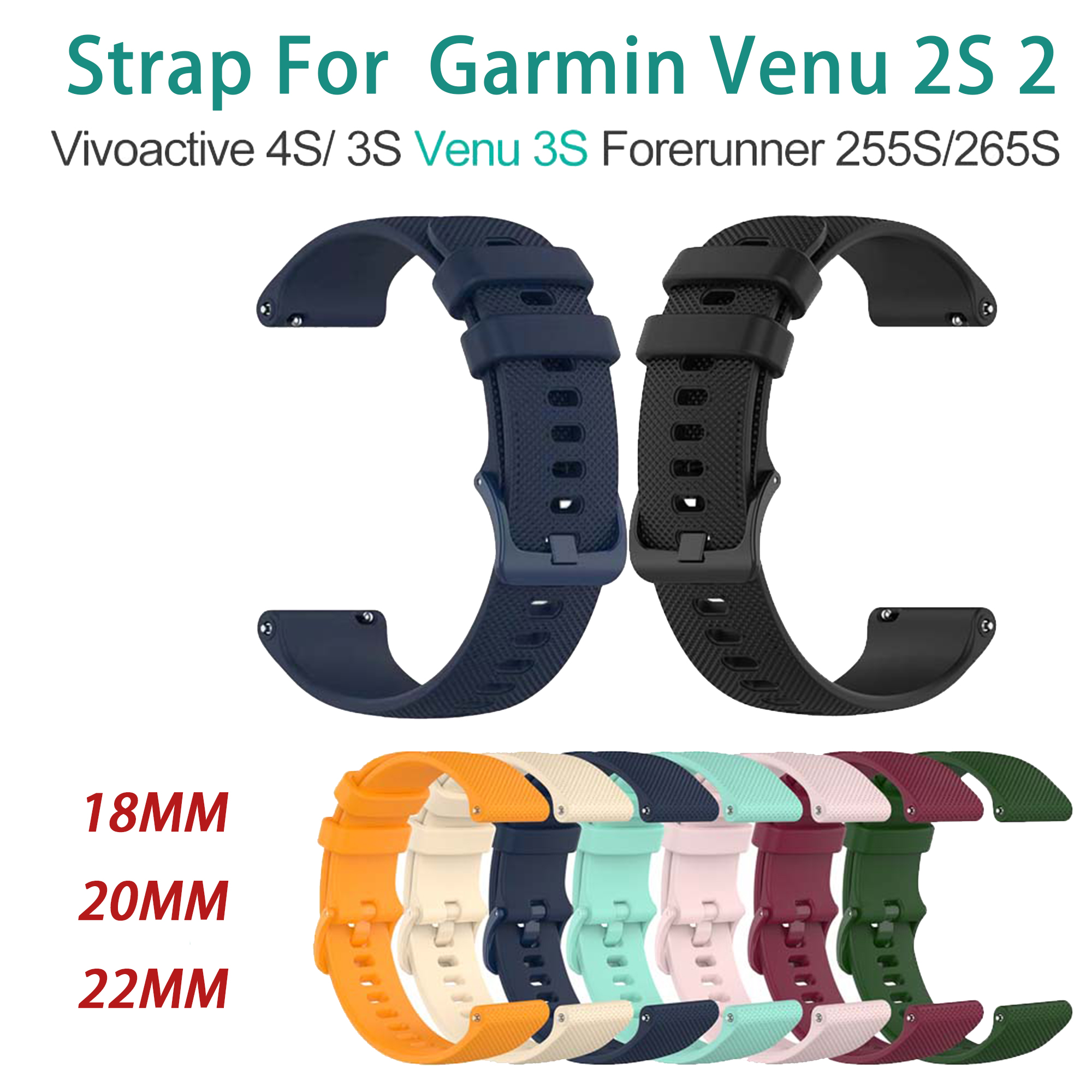 18MM 20MM 22MM Sport Soft Silicone Strap For Venu SQ Venu 2 Plus 165 245 255s Watch Band Smartwatch Accessories