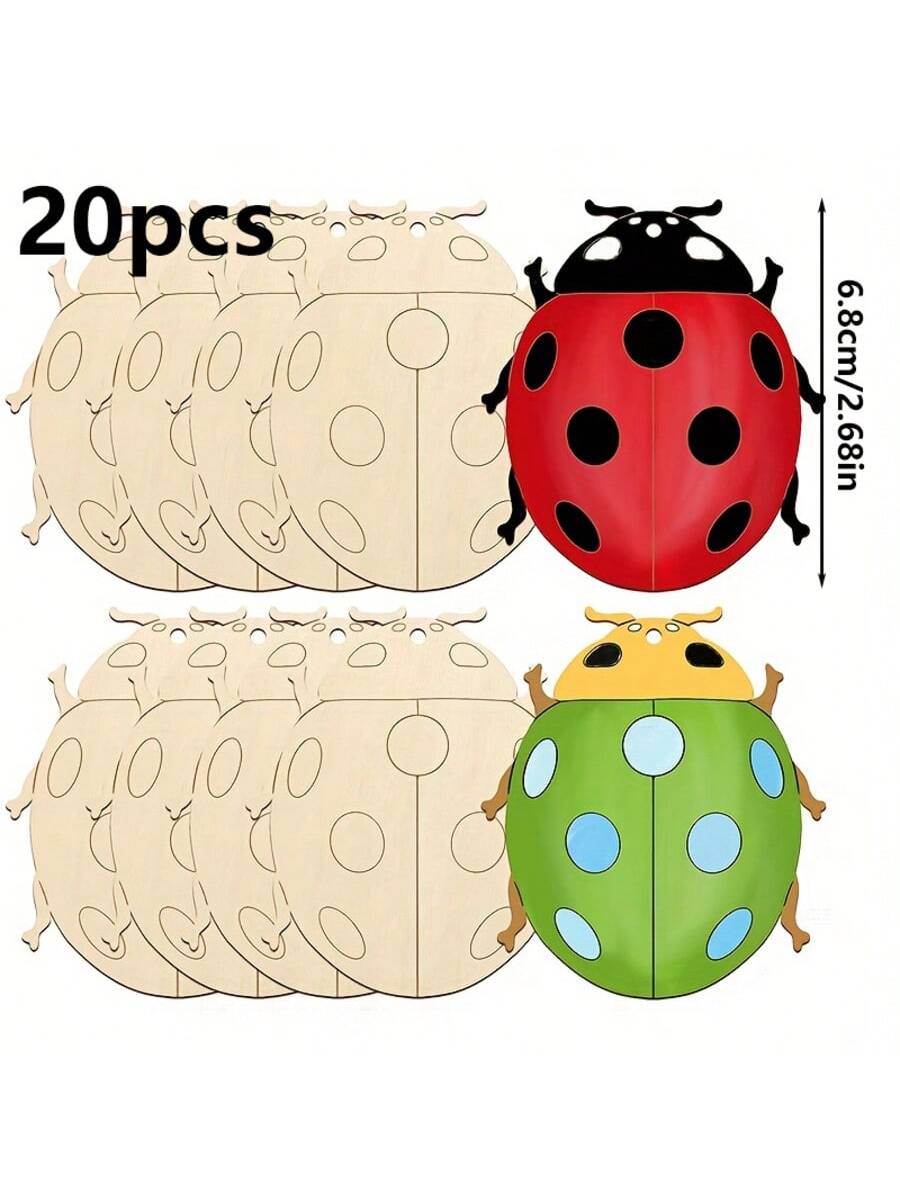 10/20 Wooden Ladybug DIY Design Spring/Summer Decoration for Painting, Insect Wooden Blank Unfinished Round Wooden Plaque Orname
