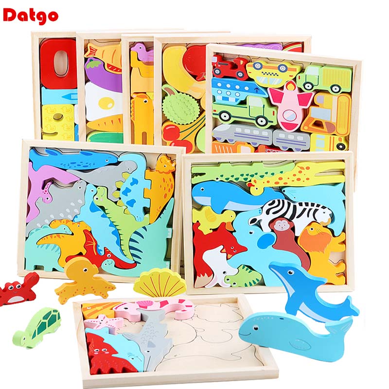 Hot New 3D Puzzle Wooden Toys Baby Learning Educational Hand Grasp Board Cartoon Animal Fruit and Vegetable Jigsaw Toy
