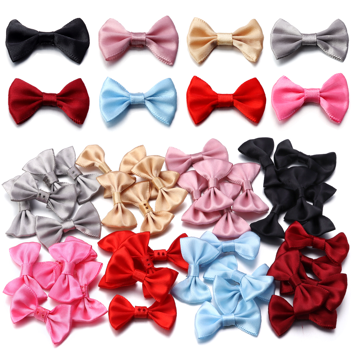 50pcs/lot Color Satin Ribbon Bows Beads for DIY Hairpin Earring Brooch Clothing Decoration Packaging Handmade Materials