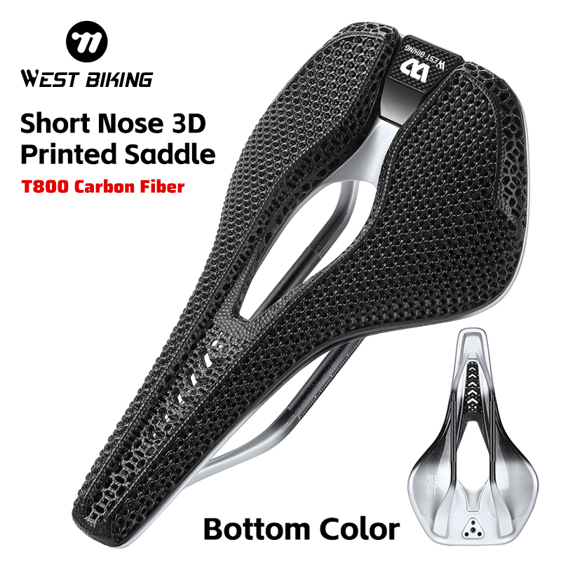 WEST BIKING Short Nose 3D Printed Bicycle Saddle Ultralight T800 Carbon Fiber MTB Road Bike Cushion Professional Racing Saddle