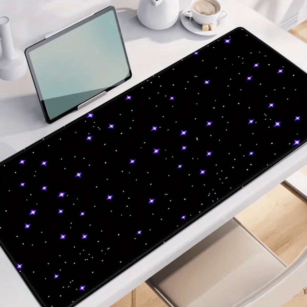 Large Black Purple Starry Sky Mouse Pad, Extended Non-Slip Gaming Desk Mat, Waterproof Keyboard Pad