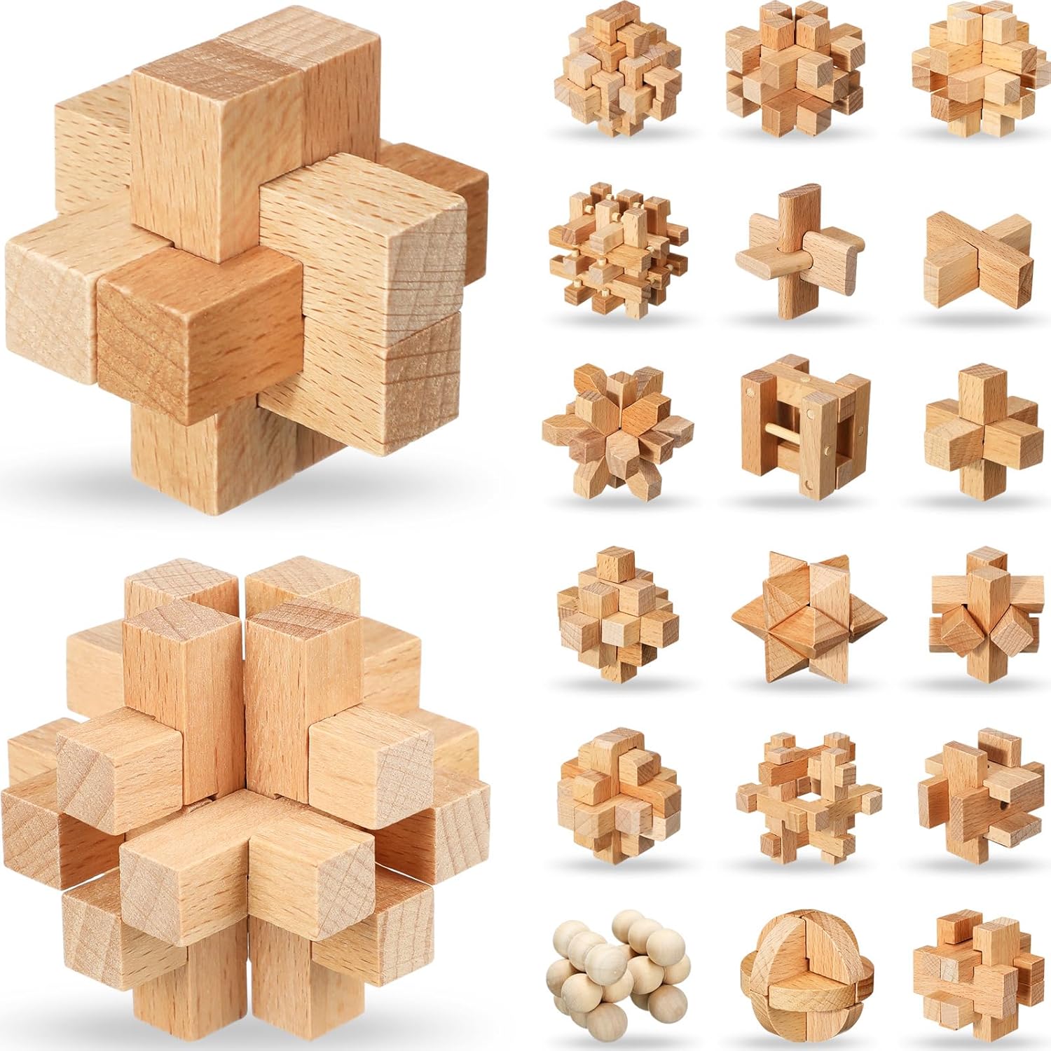 Kids Children Kong Ming Luban Lock 3D Handmade Bamboo Math Puzzles Brain Teasers Educational Finger Toy Birthday Xmas