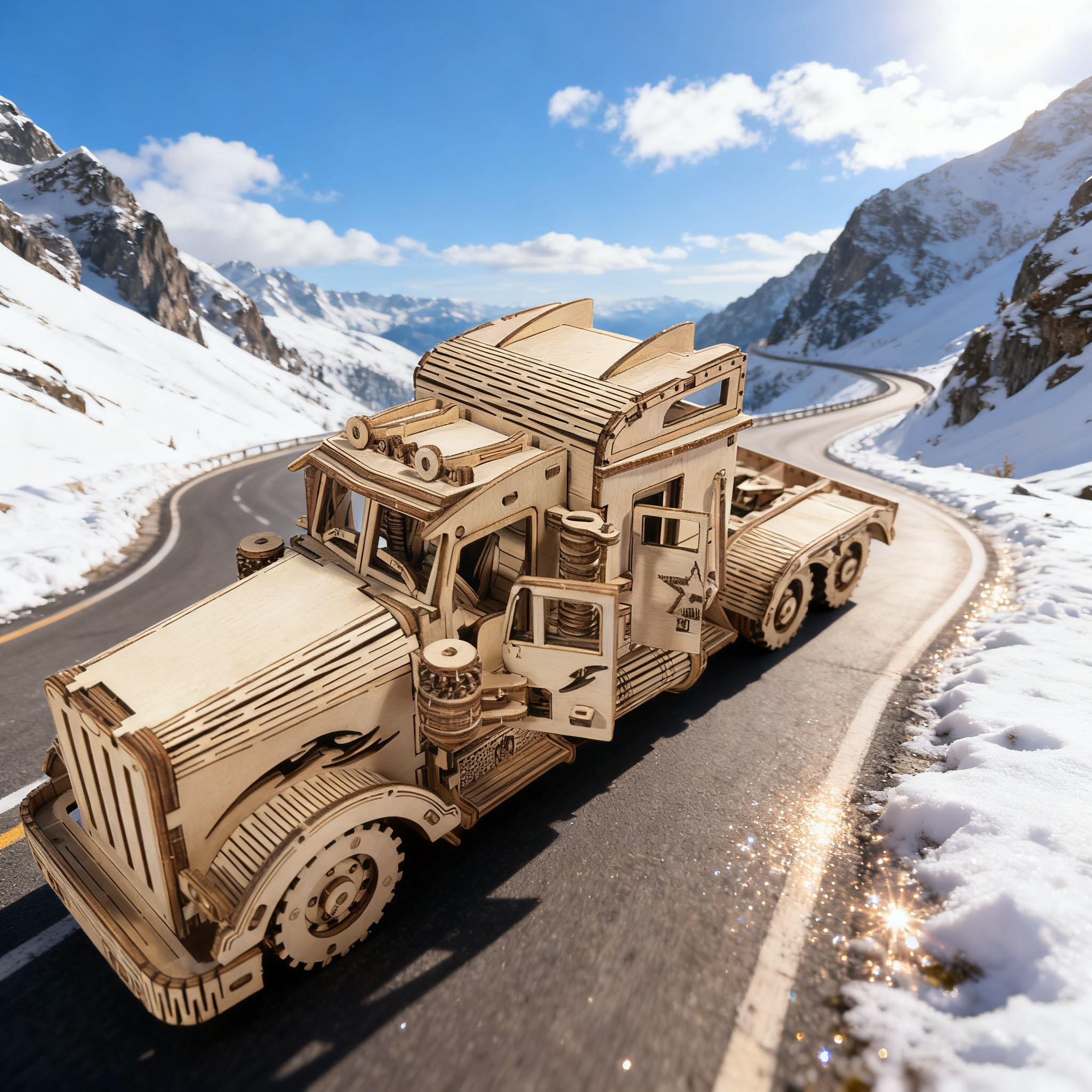 3D Wooden Puzzle Semi-Trailer Truck DIY Hand-Assembled Model Creative Holiday Birthday Toy