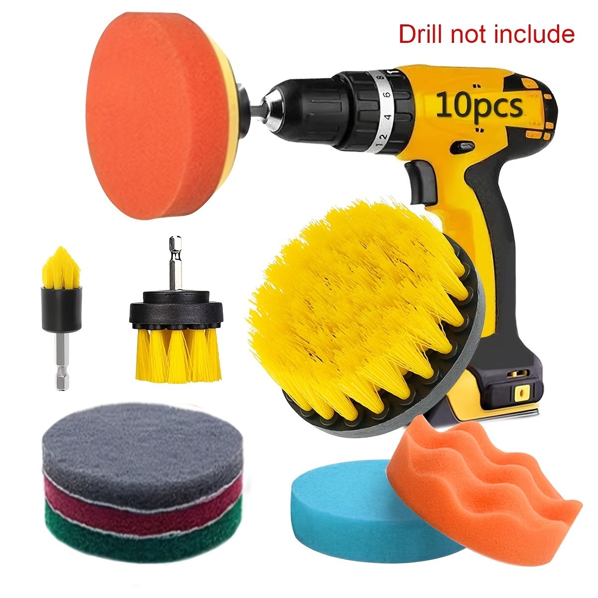 10pcs Drill Cleaning Brush Set with Extension Rod Attachments, for Cleaning Bathtub, Shower Tiles, Bathroom And Kitchen Surfaces
