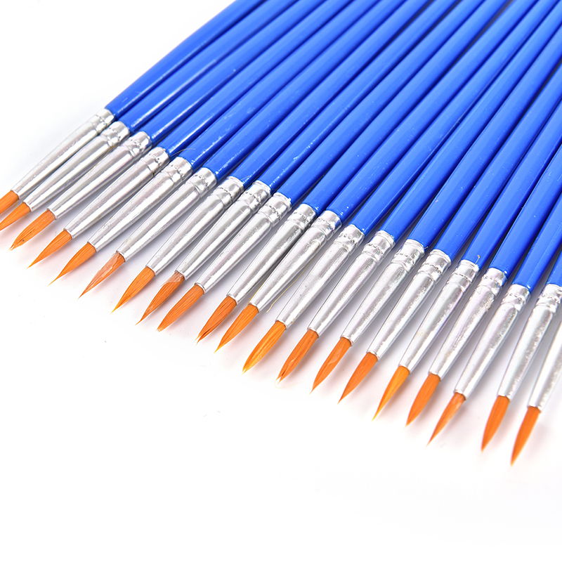 10Pcs Nylon Hair Artist Paint Brush Acrylic Watercolor Round Fine Hand Point Tip