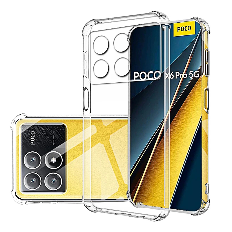 Shockproof Clear Phone Case for Poco X6 Pro M6 M5 M4 F5 F3 X4 X3 X5 C65 M5s M4 Pro 4G 5G Luxury TPU Silicone Back Cover
