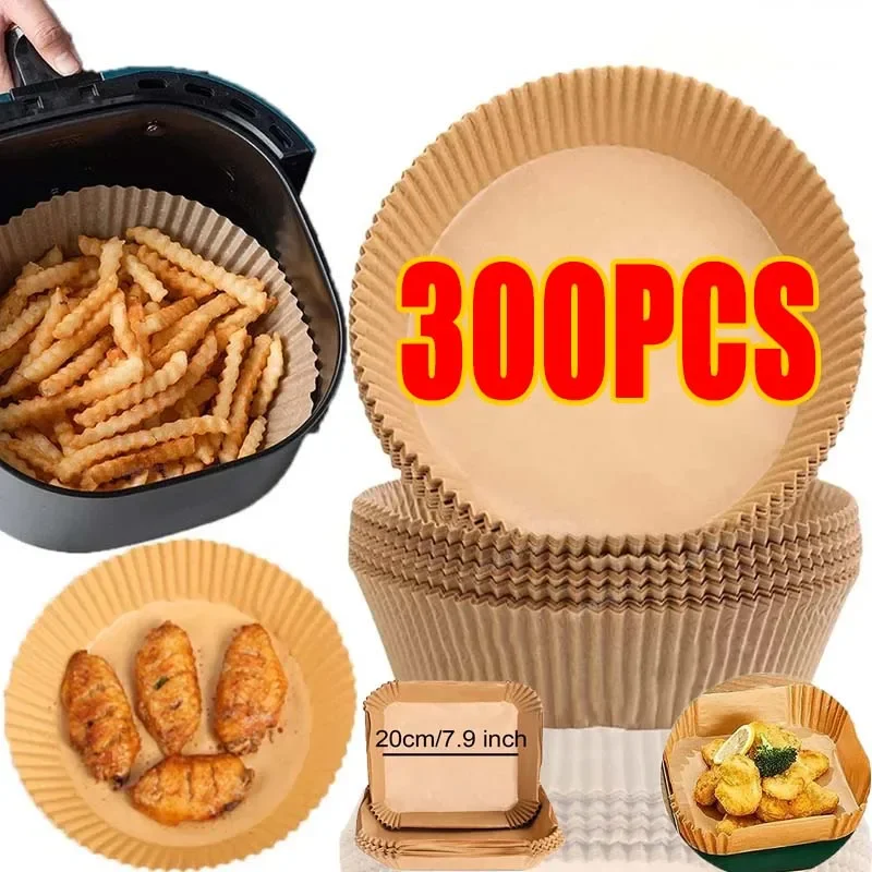300PCS Air Fryer Disposable Paper Square Round Baking Paper Barbecue Plate NonStick Mat Kitchen Oven Oil Absorbing Paper Tool