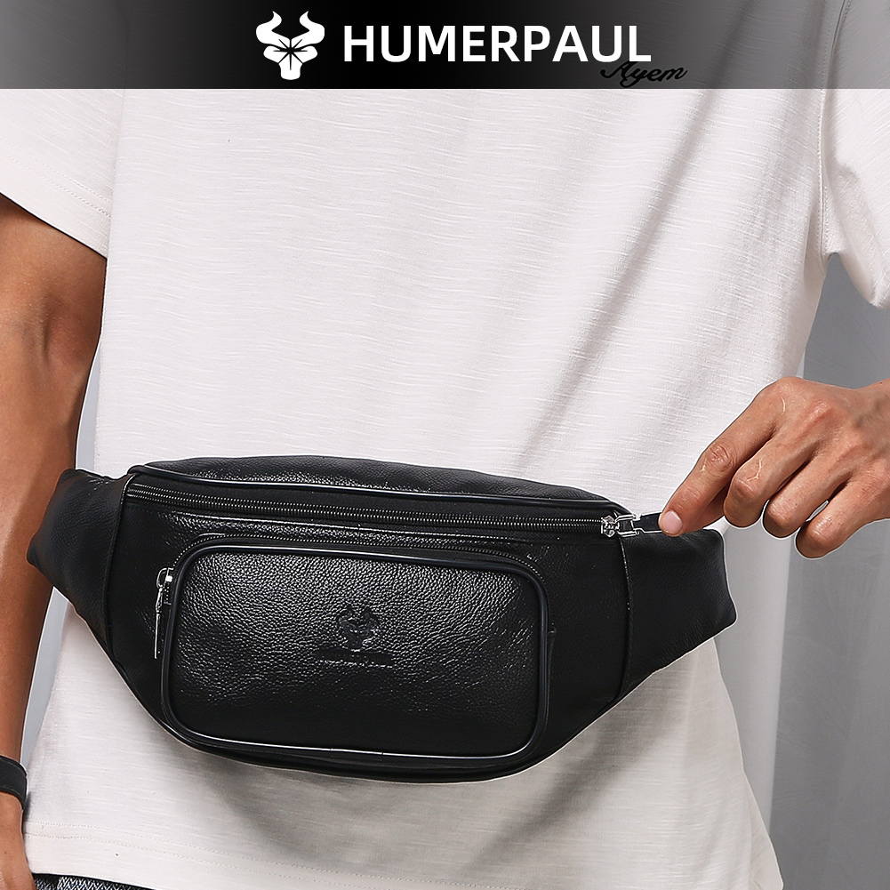 HUMERPAUL Genuine Leather Waist Bag Men, Trendy Casual Fanny Pack, High - Quality Durable Bumbag, Fashion Crossbody Chest Bag