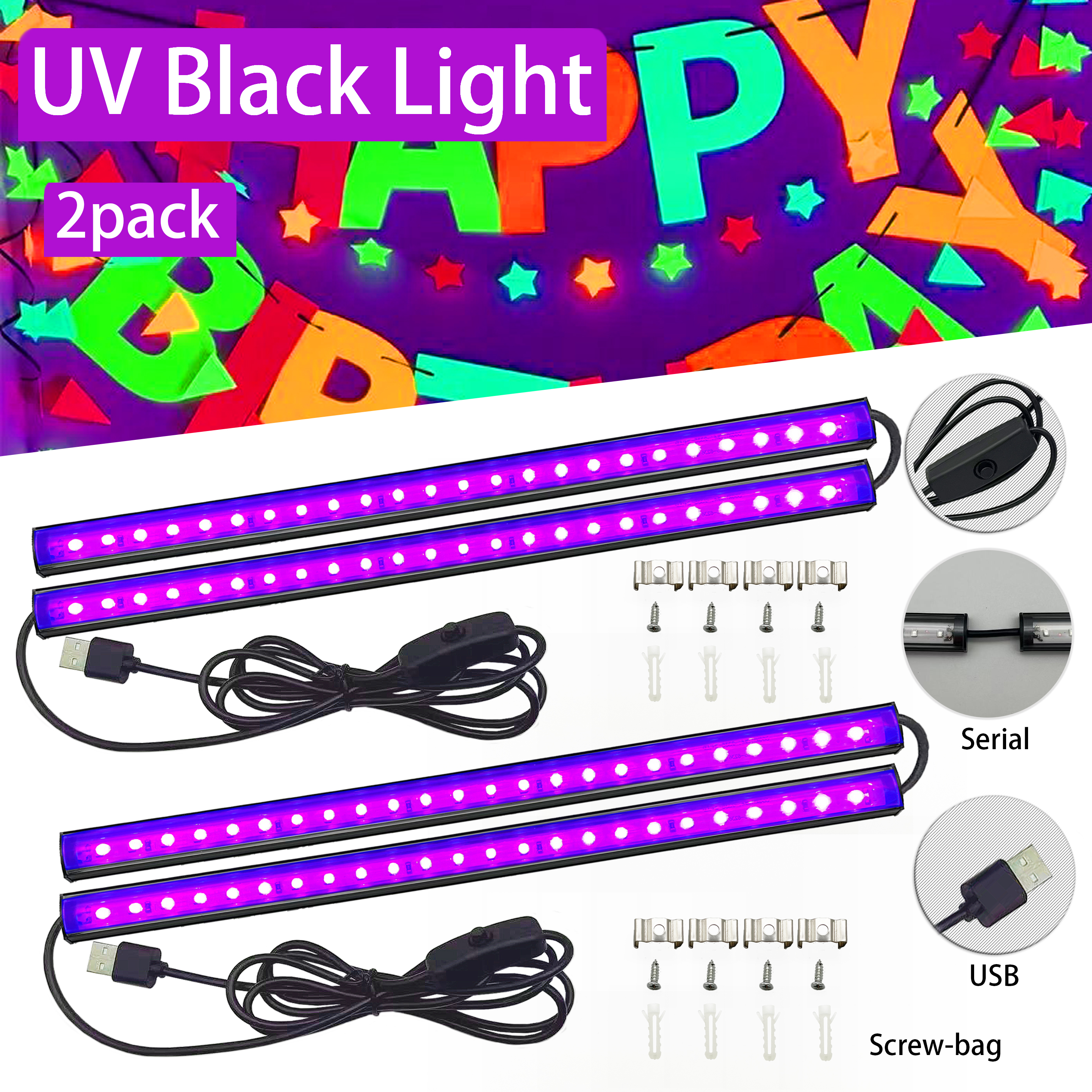 2/4pcs Led Black Light 5V USB Portable With Switch UV 395nm Glow in Dark for Body Paint Club Party Neon Posters