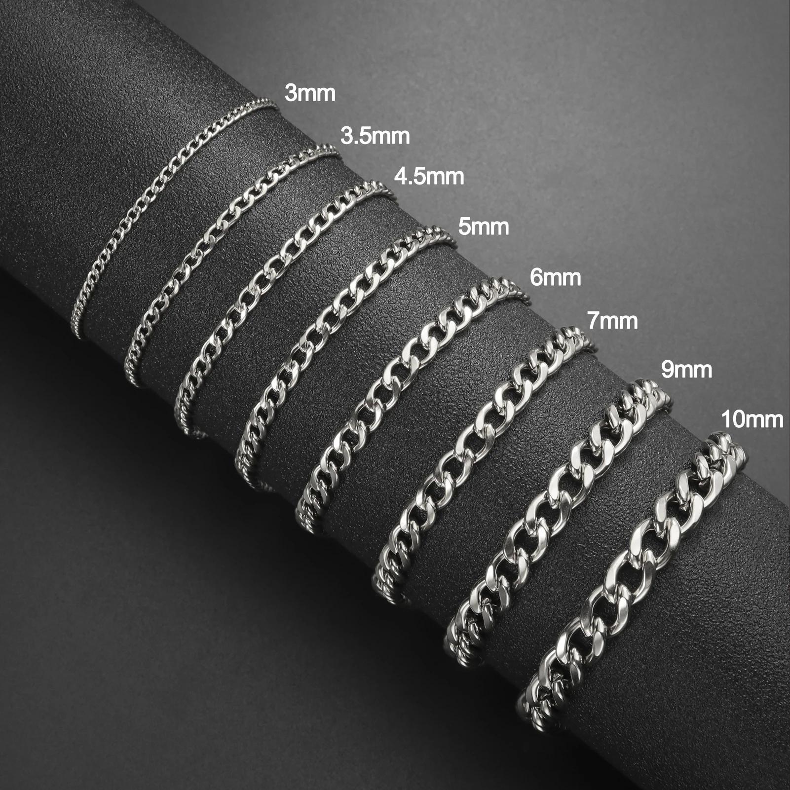 Punk Cuban Chain 3-10mm Wide Minimalist Bracelet Men Women Stainless Steel Gold Color Basic Hip Hop Figaro Chain Jewelry
