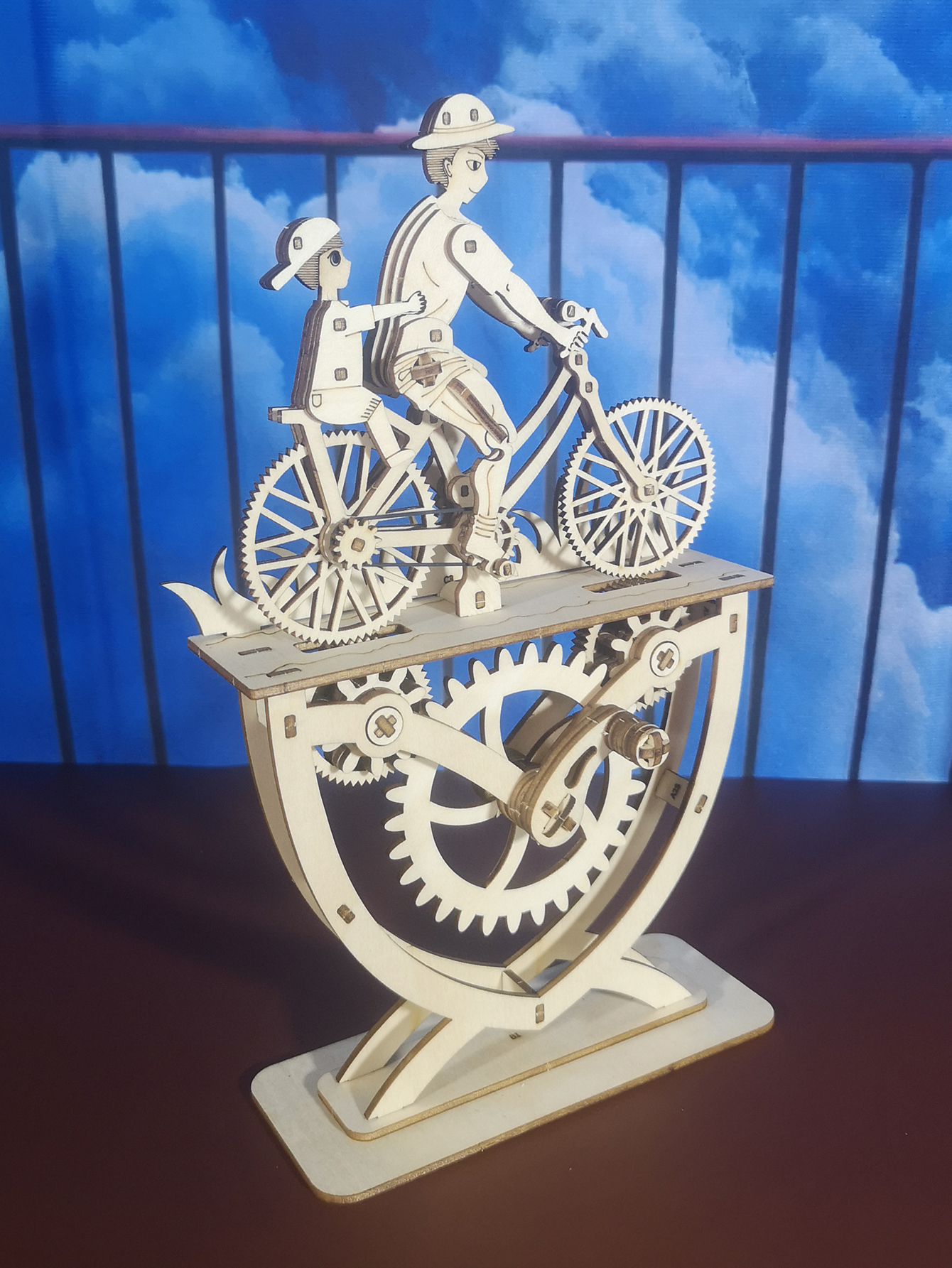 3D Wooden Puzzle Father and Son Diy Handmade Bicycle Assembly Model Kits Creative Decoration
