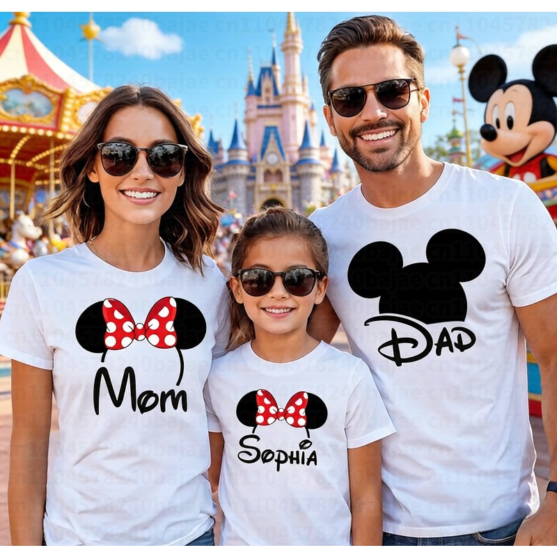 2025-26 Summer New Year Minnie Cotton T Shirt Women Fashion Mickey Mouse White Oversized Female Clothes Family T-shirts