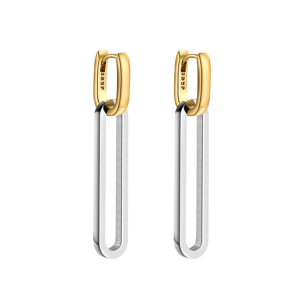 Minimalist Long Straight U Shape Double Gold Silver Colors Circle Hoop Link Drop Earrings Detachable Waterproof Punk Jewelry