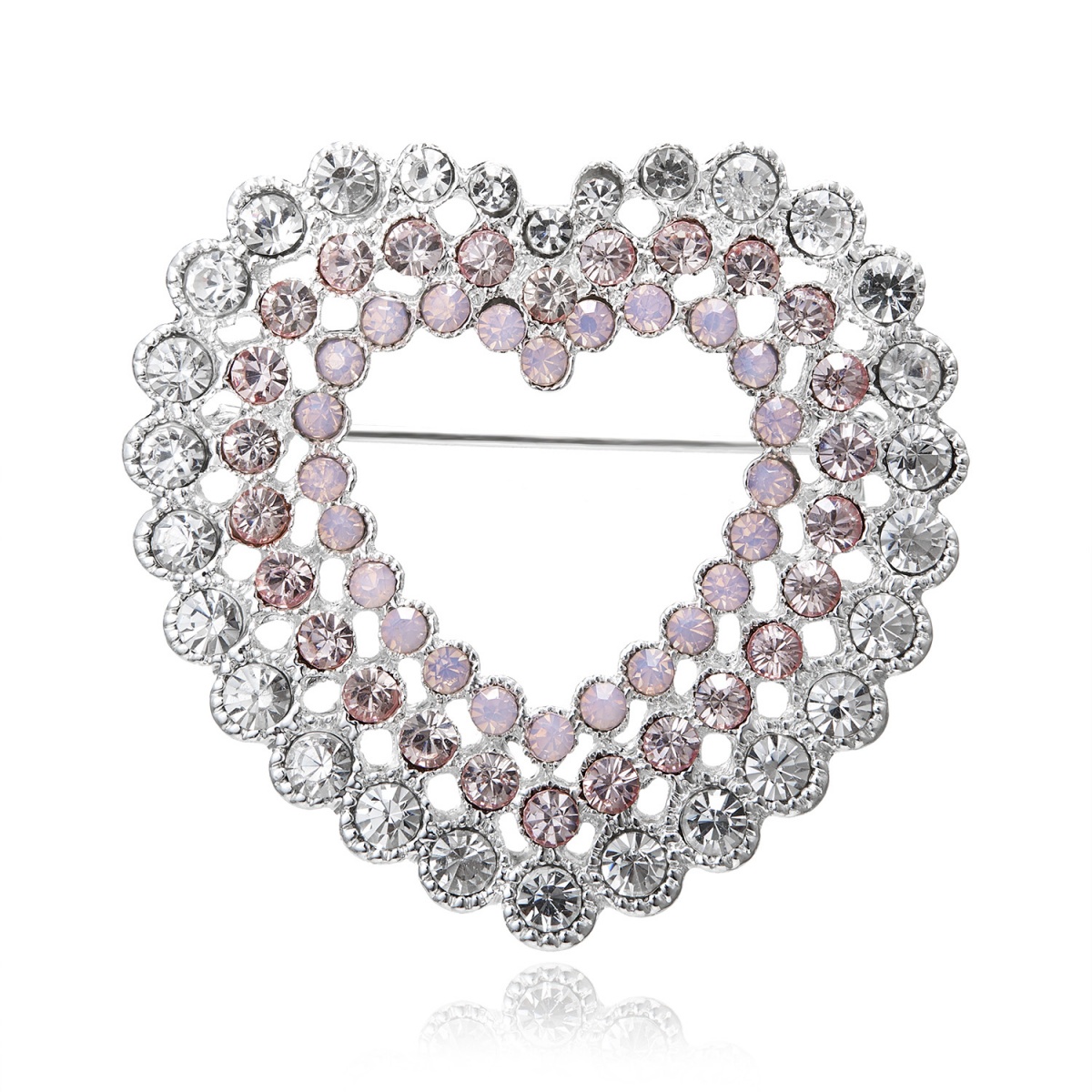 Exquisite Full Rhinestone Hollow Heart Brooches For Women Men Elegant Pink Crystal Love Heart Buckle Clothes Pins Party Jewelry