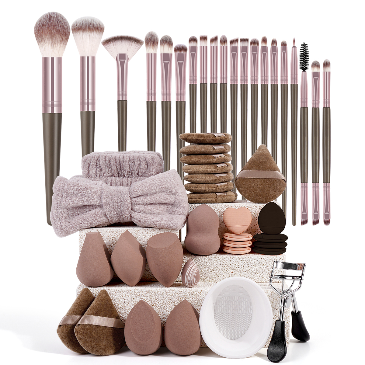 MAANGE 50pcs Makeup Kit 20pcs Professional Makeup Brush Set 25pcs Air Cushion Puffs Eyelashes Curled 4pcs Wash Accessories