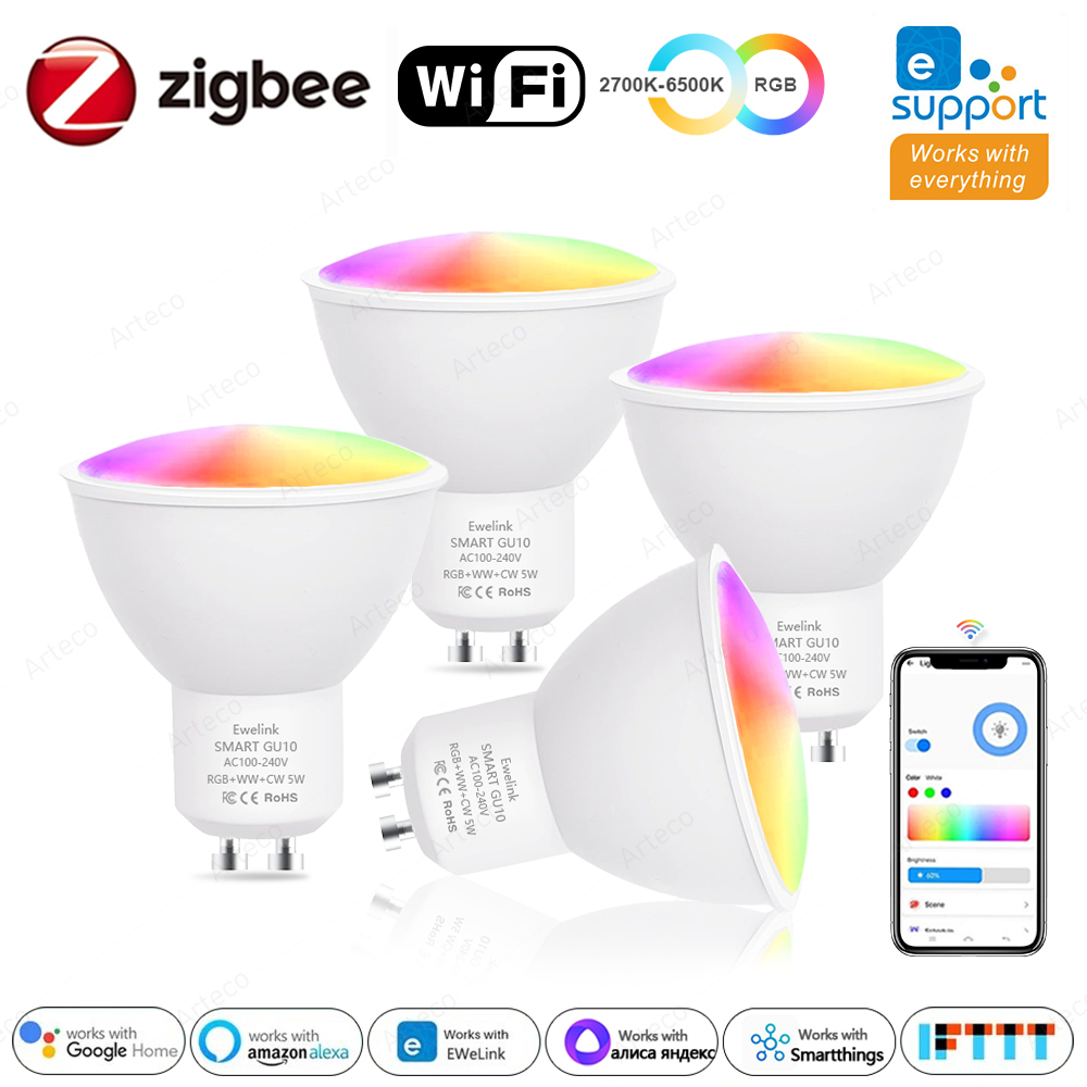 Ewelink GU10 Zigbee LED Bulbs Wifi Smart LED Lamp RGB CW WW LED Light Bulb Works With Alexa Yandex Smartthings