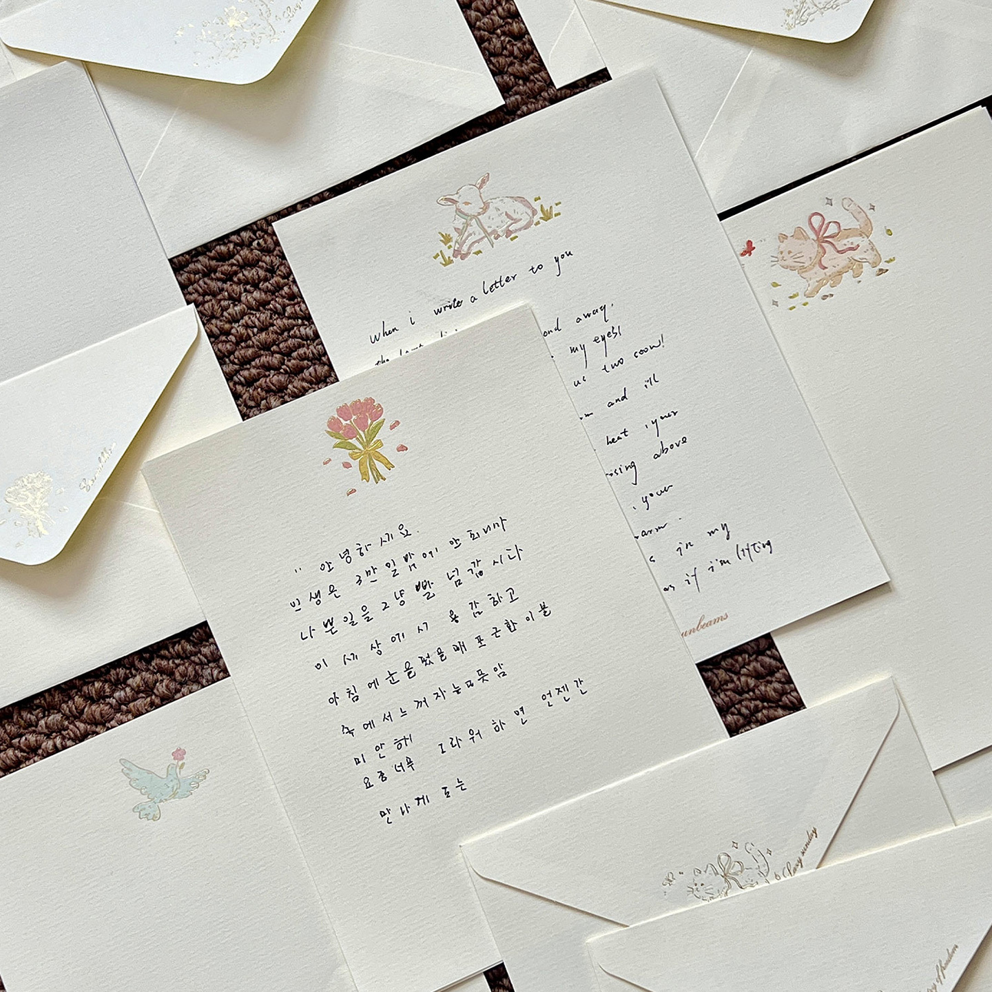 Morning Rain Romantic Handwritten Letter Paper Set with High-End Gold Stamping Birthday Greeting Card Handwritten Letter for Couples to Send to Boyfriend/Girlfriend