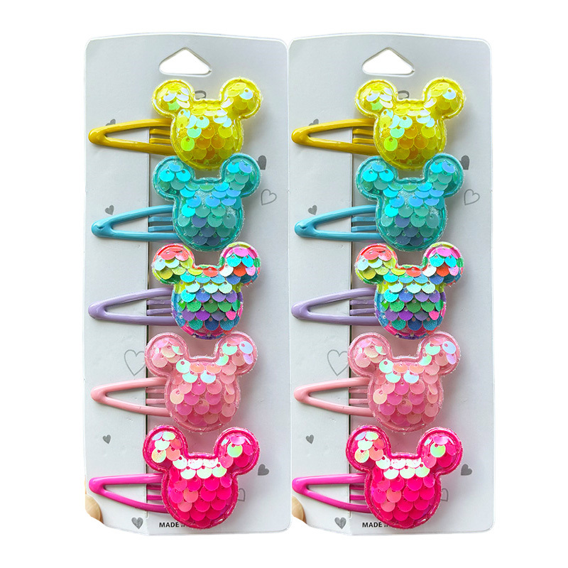 2PCS Princess Sequin Fish Scale Animal Head Cute Girls Hairpins Children Headwear Hairgrip Hair Clips Barrettes Hair Accessories
